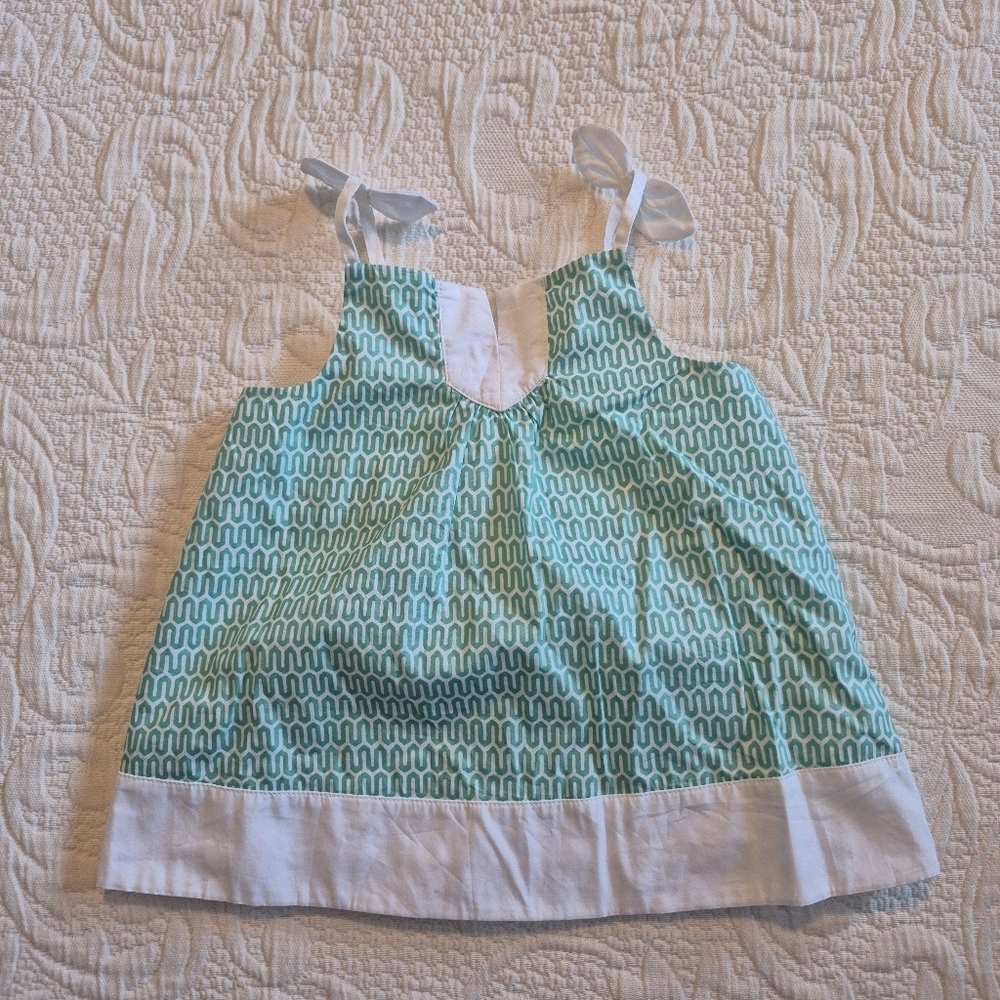 Janie and Jack girls size 2T green and white sleeveless shirt bow on straps EUC